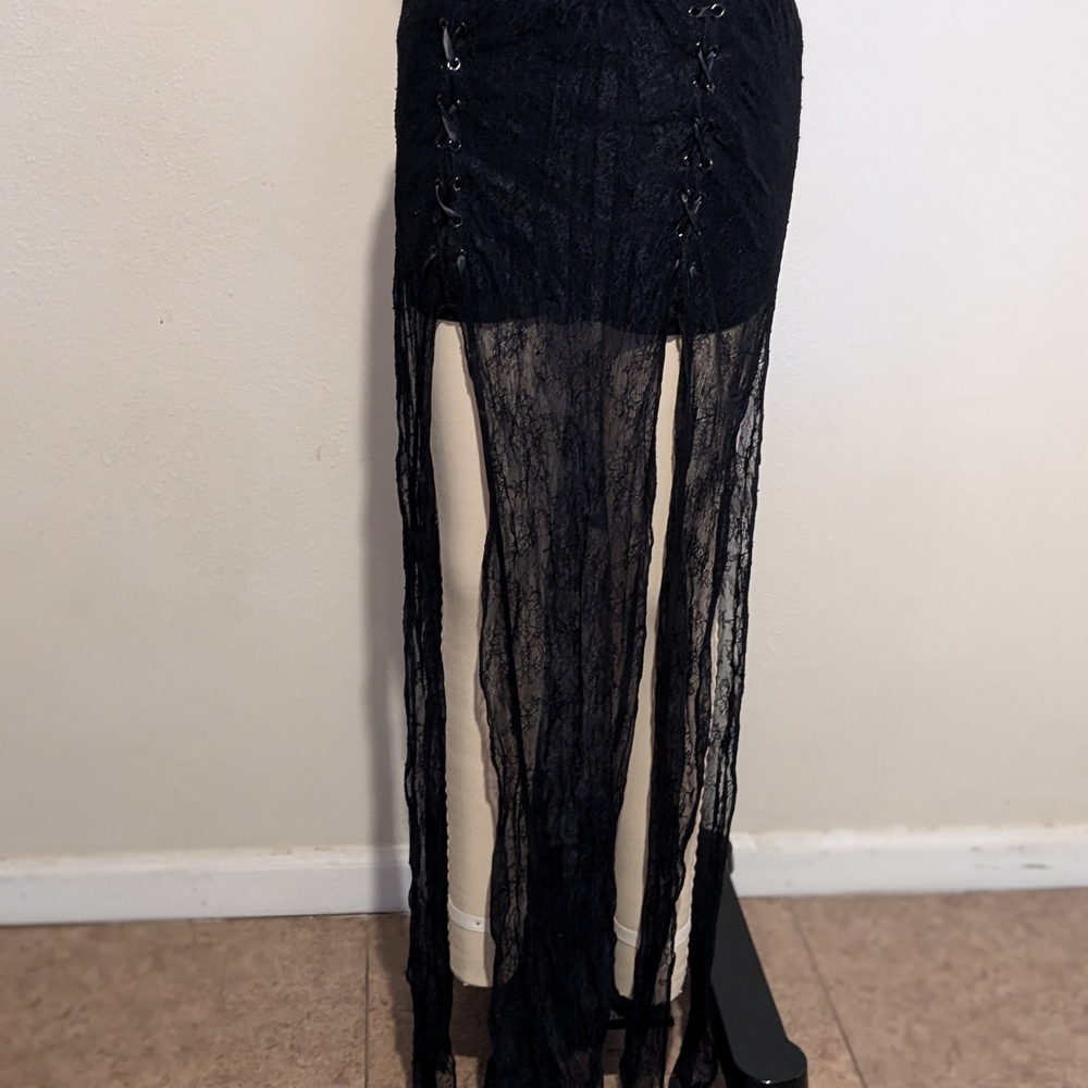 Dolls Kill Black Maxi Pencil Skirt with Cut Out Slit